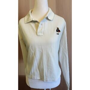 VTG Bear Ralph Lauren Polo Long Sleeve Shirt White USA Basketball Teddy Preppy